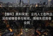 【爆料】黑料突发：业内人士在昨日深夜被曝曾参与秘闻，情绪失控席卷全网