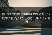 麻豆短视频麻豆破解版重磅来袭！今晚惊人圈内人秘闻揭秘，真相让人瞠目