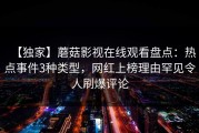 【独家】蘑菇影视在线观看盘点：热点事件3种类型，网红上榜理由罕见令人刷爆评论