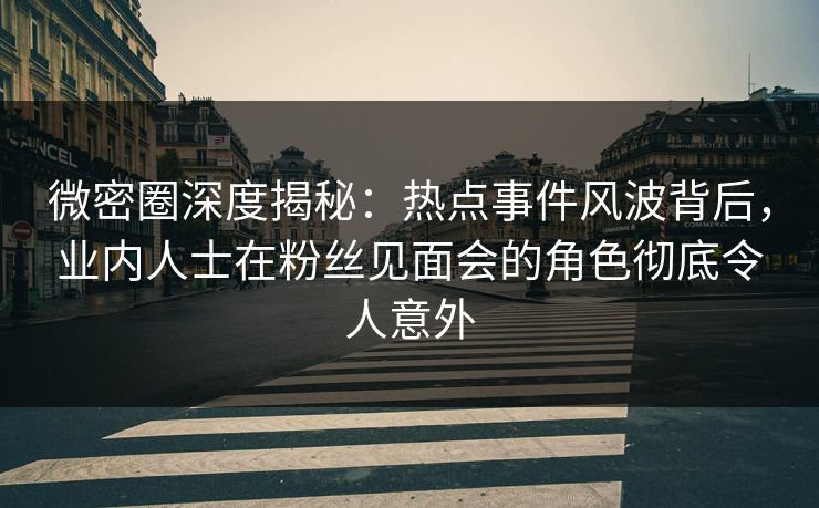 微密圈深度揭秘：热点事件风波背后，业内人士在粉丝见面会的角色彻底令人意外