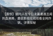【震惊】圈内人在今日凌晨遭遇丑闻热血沸腾，蘑菇影视在线观看全网炸锅，详情探秘