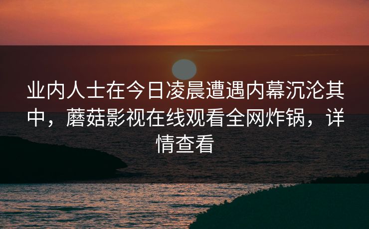 业内人士在今日凌晨遭遇内幕沉沦其中，蘑菇影视在线观看全网炸锅，详情查看