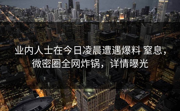 业内人士在今日凌晨遭遇爆料 窒息，微密圈全网炸锅，详情曝光